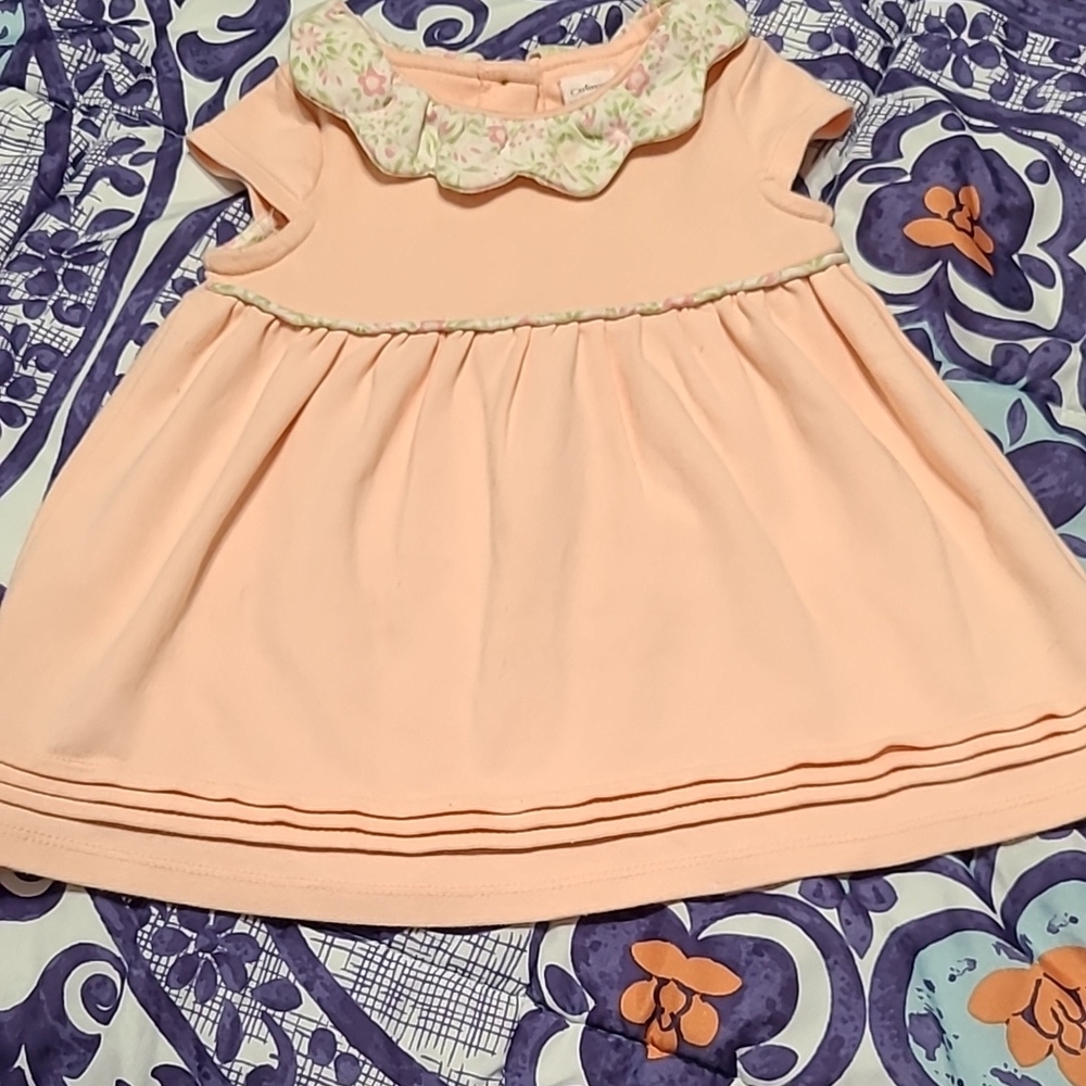 Peach Kids Dress with Floral Collar